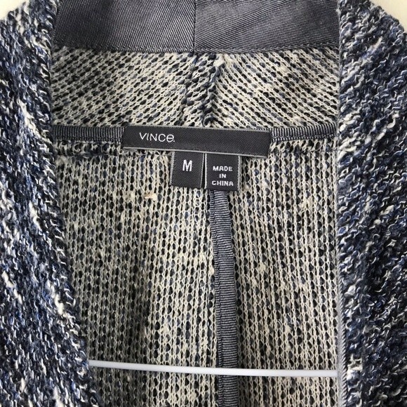 Vince Draped Open Front Cascade Tweed Jacket Marled Blazer Cardigan M Gray - Picture 5 of 8